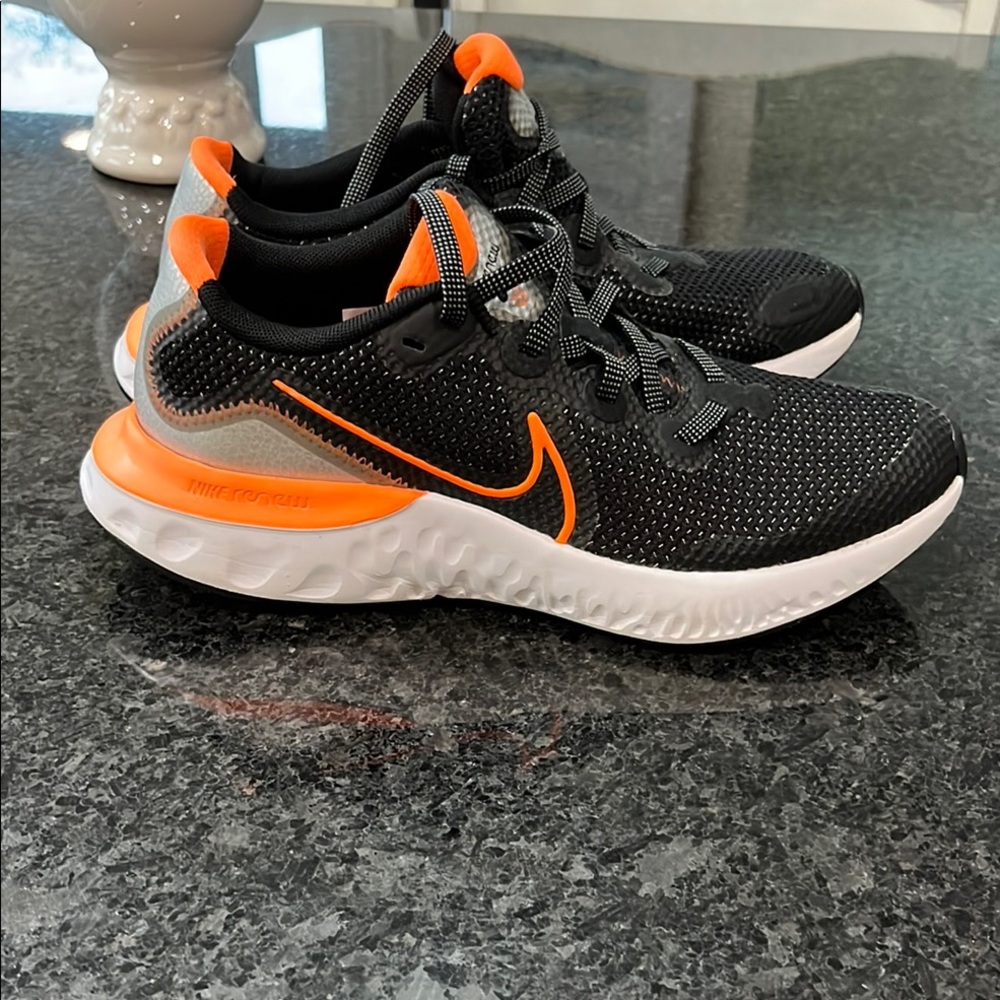 Nike Black and Orange Sneakers with Breathable Mesh and Cushioned Sole